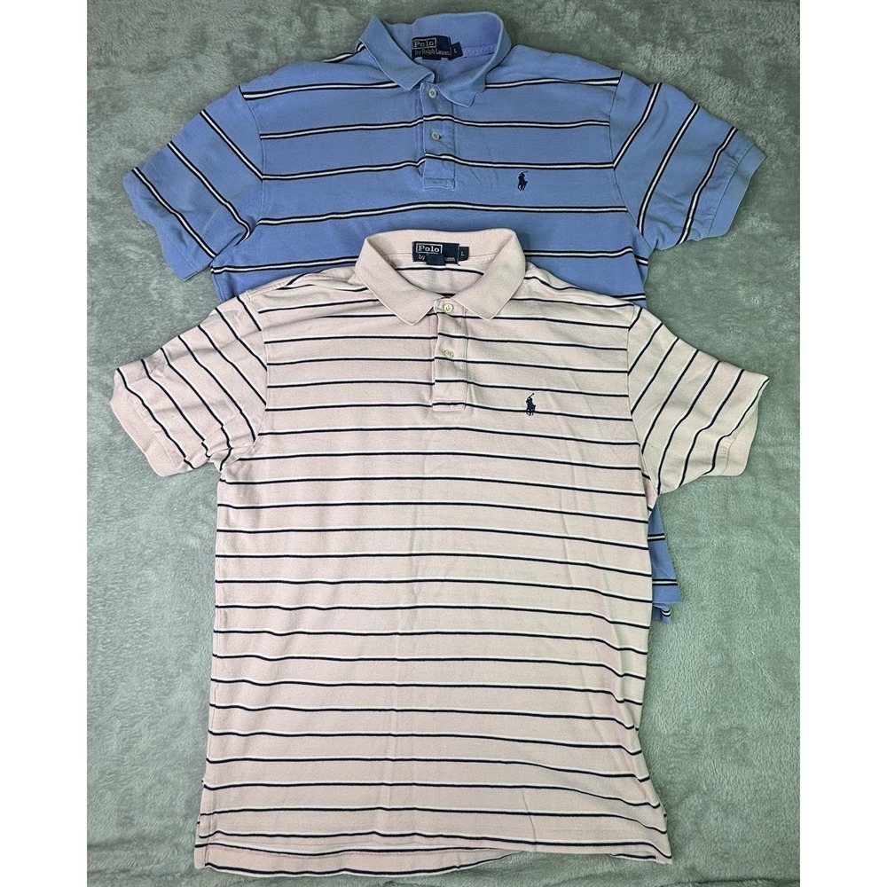 LOT OF 2 Polo Ralph Lauren Polo Shirt Mens Large Blue Short Sleeve Pony Preppy